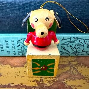 Vintage Russ Tree Ornament Wood Dog Jack in Box Christmas Holiday Handpainted